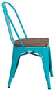 Crystal Teal-Blue Metal Stackable Chair With Wood Seat