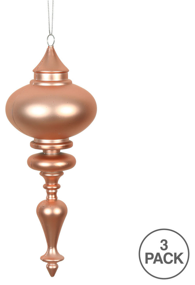 Vickerman N175058D 8" Rose Gold Matte Finial Ornament, Pack of 3