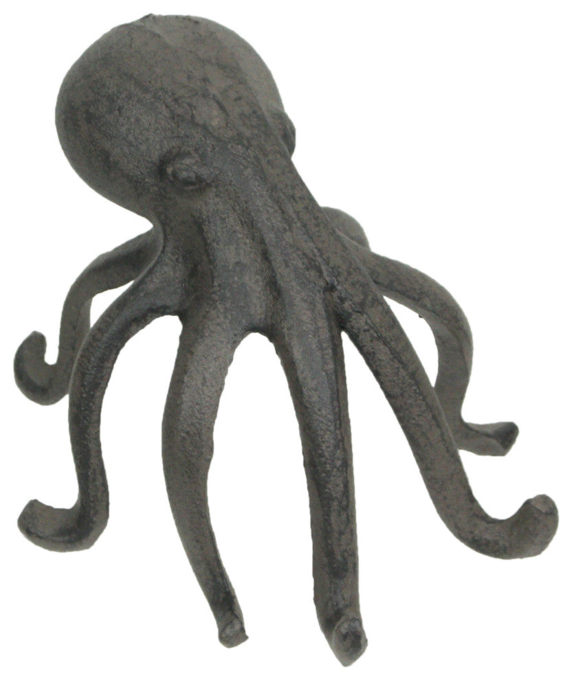 Set of 2 Cast Iron Octopus Bookends - Nautical Decor - Shelf Sculptures