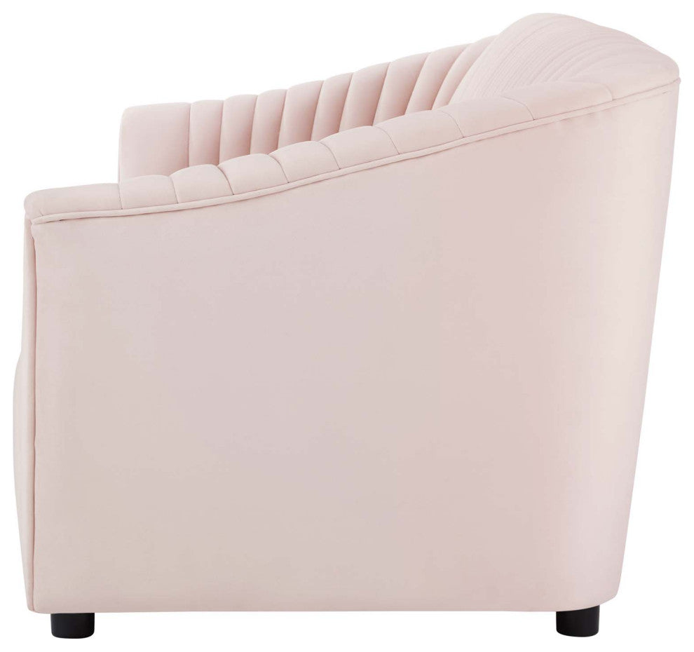 Tufted Sofa, Pink, Velvet, Modern, Mid Century Living Hotel Lounge Cafe Lobby