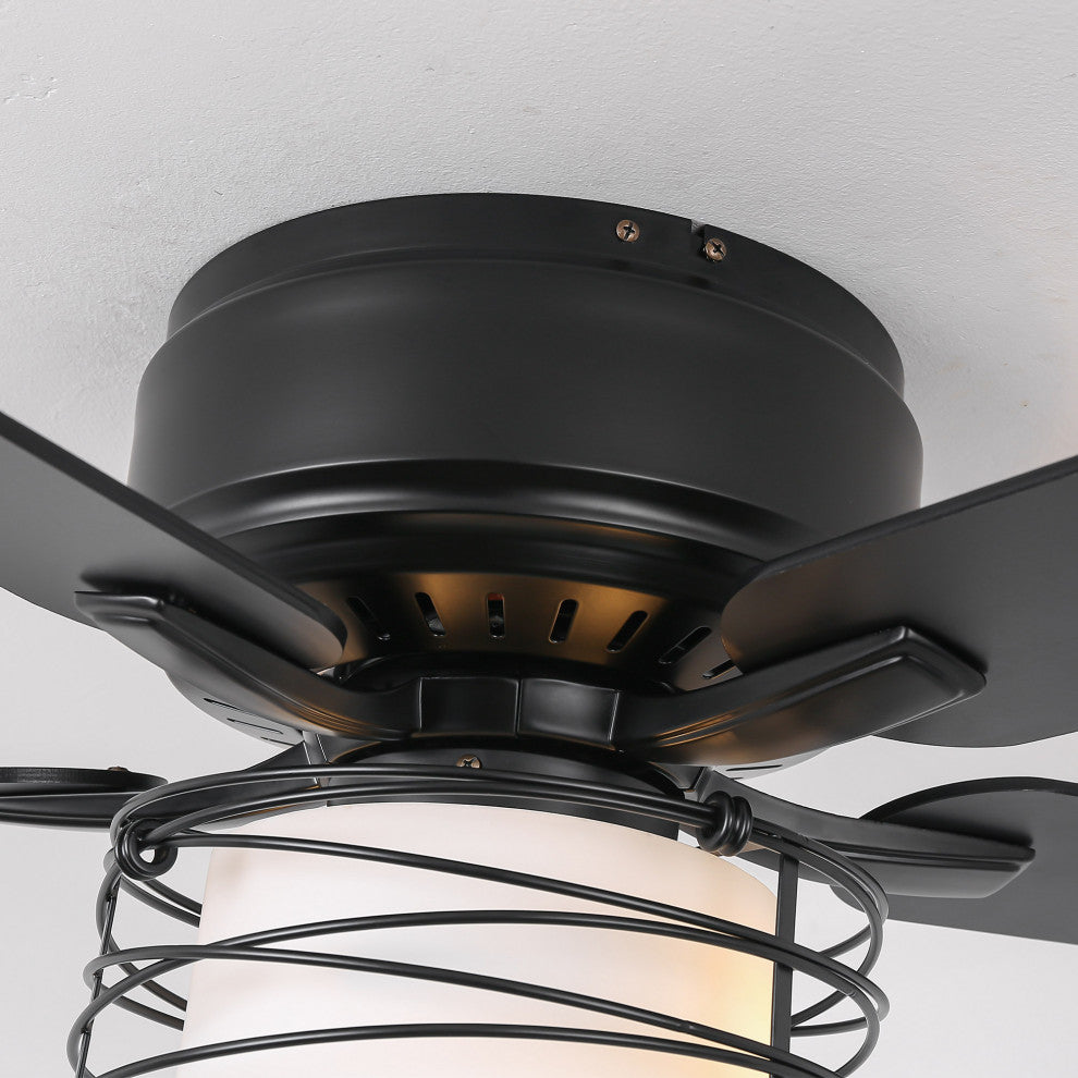 48 Black 5  Blades Industrial Flush Mounted LED Ceiling Fan With Remote Control