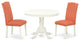3Pc Rounded 42" Dining Table, 2 Parson Chair, Pu Leather Color Pink Flamingo