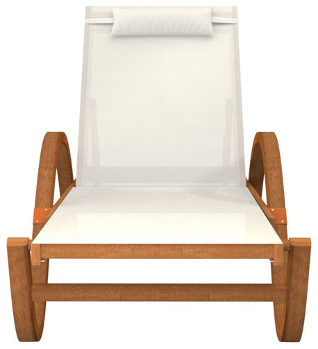 vidaXL Sun Lounger Chair with Pillow White Textilene and Solid Wood Poplar