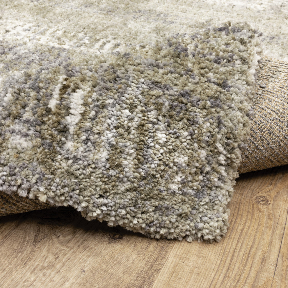 Ashton Impressed Shag Grey/Ivory Area Rug, 2.3X7.6