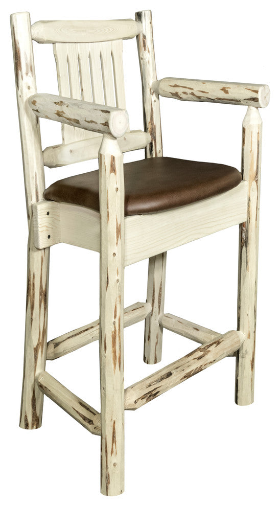 Montana Captain's Bar Stool, Saddle Upholstery, Clear Lacquer Finish