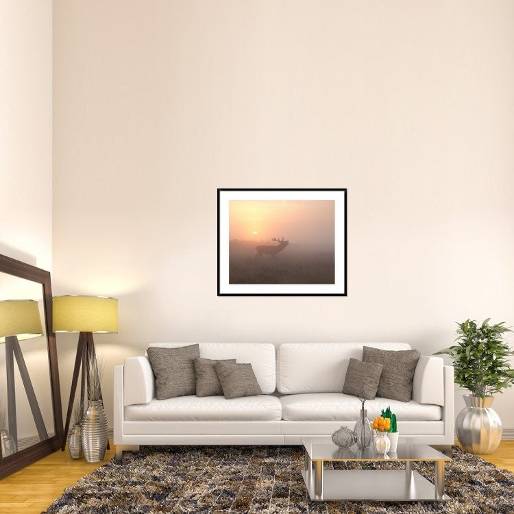 "Misty Morning Stag" Framed Digital Print by Greg Morgan, 44x36"