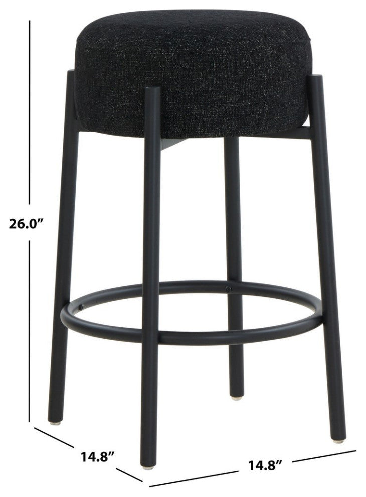 Safavieh Couture Paisleigh Boucle Metal Leg Counter Stool, Black/Black