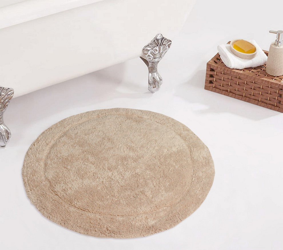 Waterford Absorbent Cotton and Machine washable Bath Rug 22" Round, Linen