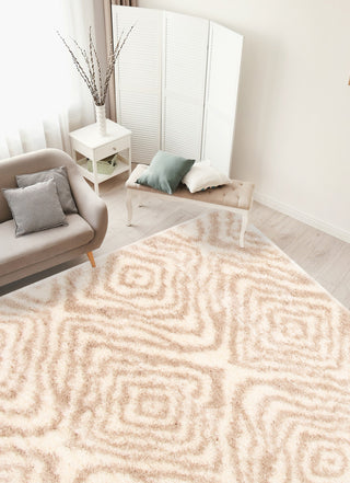 eCarpetGallery Shag Area Rug, Ivory, Tan, 6'7" x 9'6"