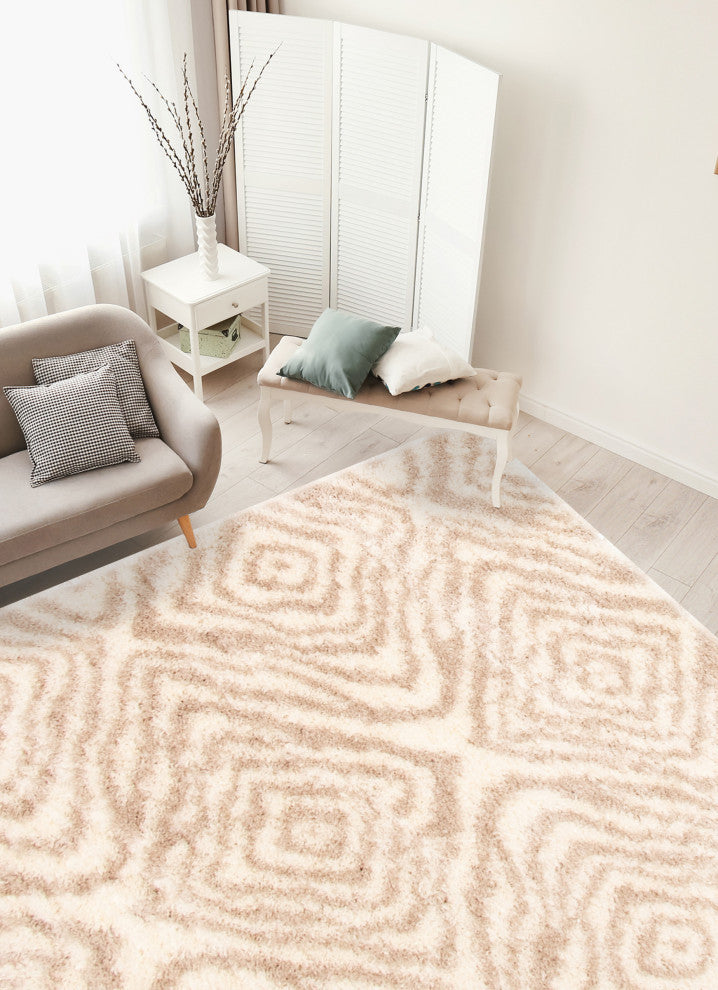 eCarpetGallery Shag Area Rug, Ivory, Tan, 6'7" x 9'6"