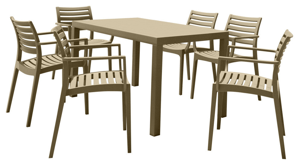 Artemis Resin Rectangle Dining Set With 6 Arm Chairs, Taupe