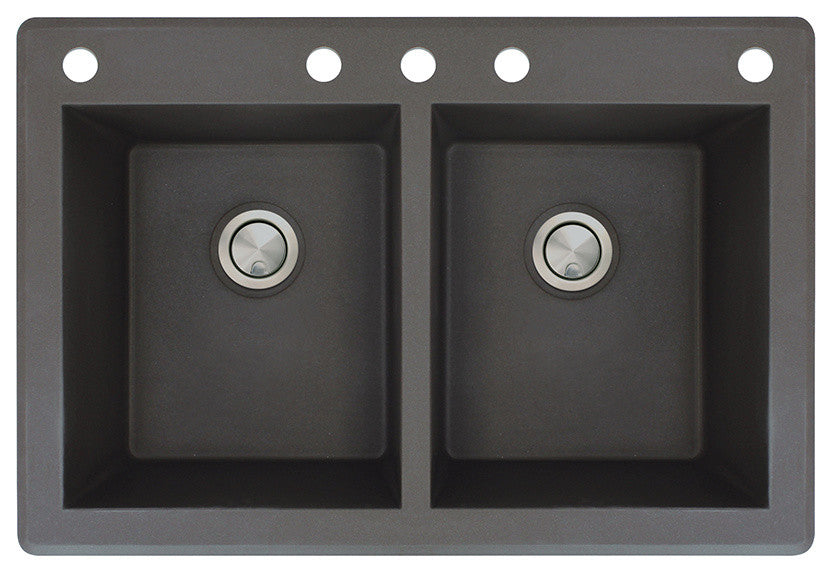 Radius 33" silQ Granite Drop-in Double Bowl Kitchen Sink with 5 Holes in Black