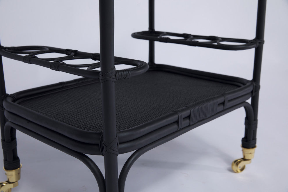 Carlo Rattan Bar Cart - Black