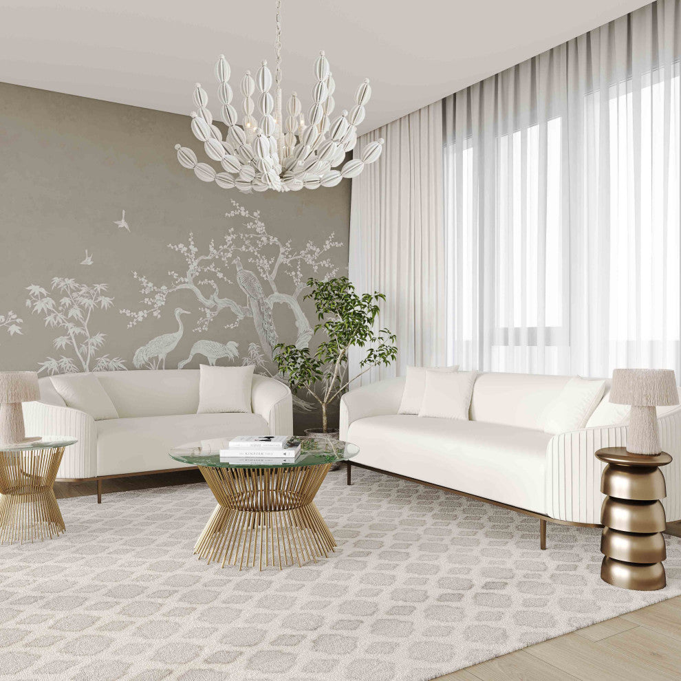Michelle Cream Velvet Pleated Loveseat
