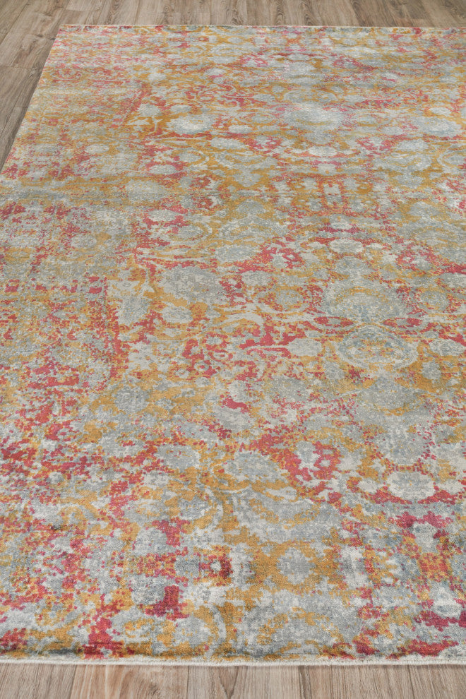 Antolini Handmade Hand Loomed Bamboo Silk and Cotton Green/Rust Area Rug
