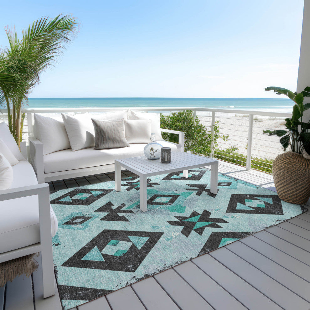 Machine Washable Indoor/Outdoor Chantille ACN1882 Teal 2'6" x 3'10" Rug