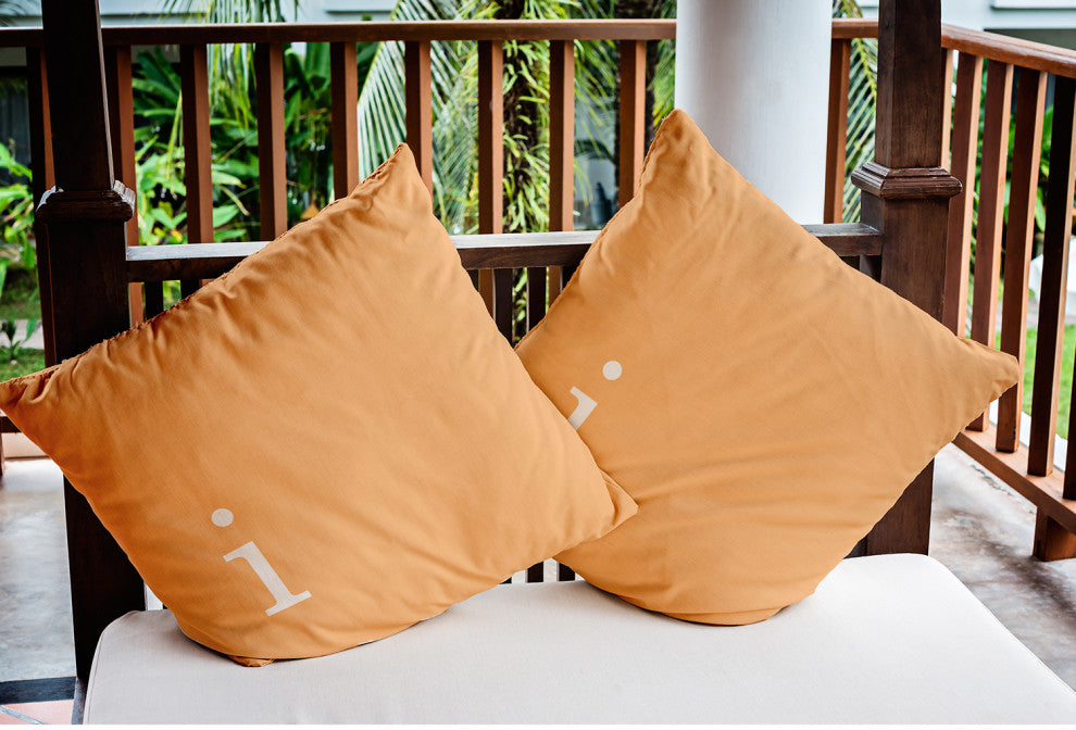 20" x 20" Modern Monogram Indoor/Outdoor Polyester Throw Pillow, Pale Gold