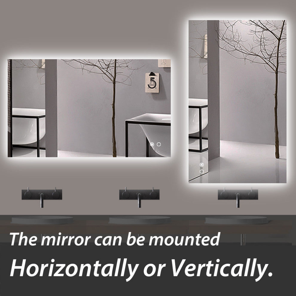 Backlit 3-Color LED Mirror for Bathroom, Anti-Fog Dimmable, 24x40