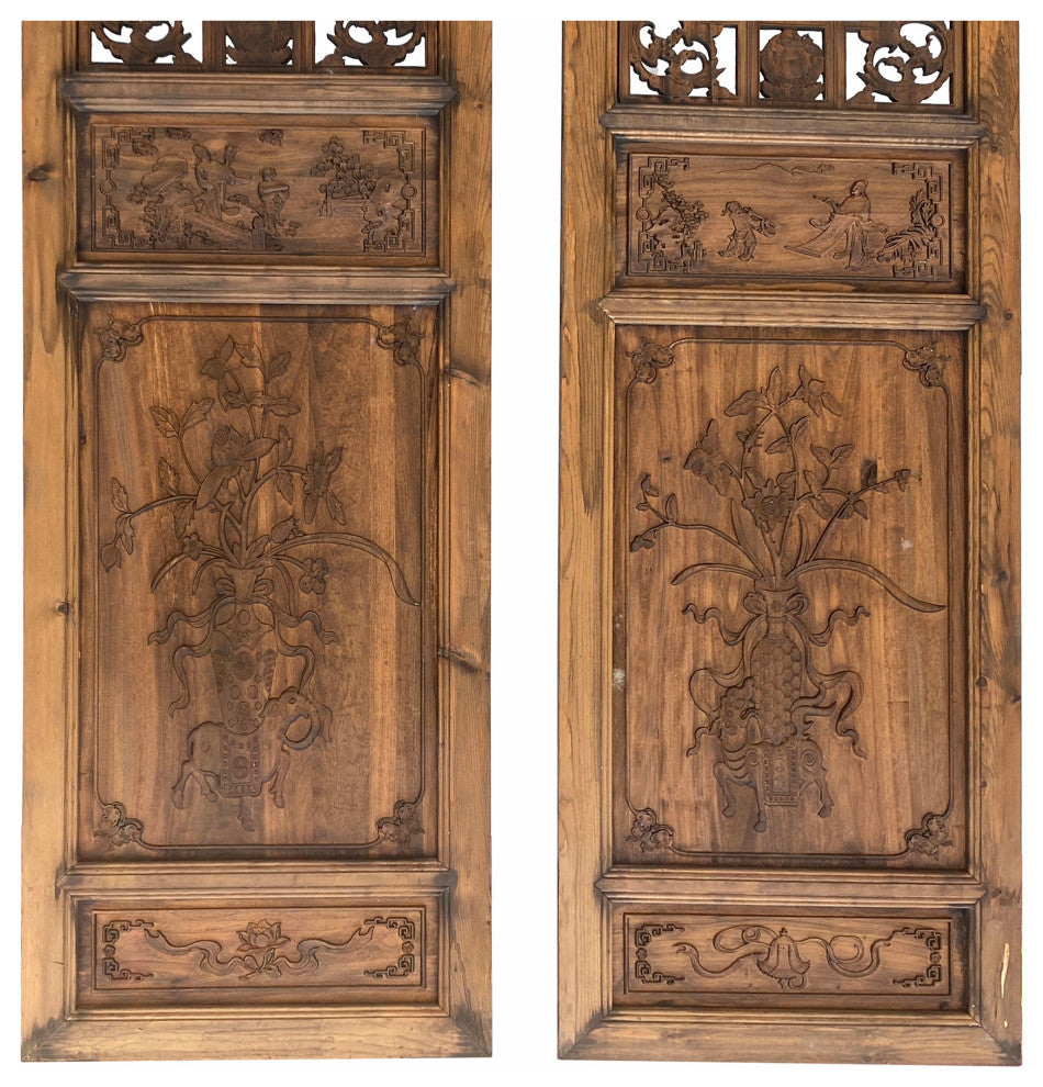4 Vintage Chinese Eight Immortal Theme Wood Tall Panel Screen Divider cs6973S