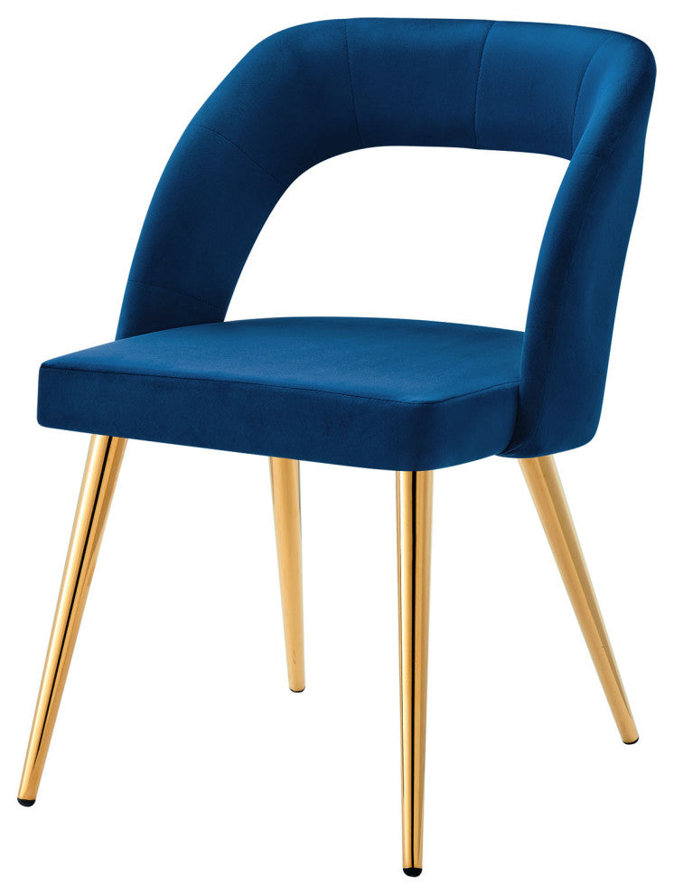 Dining Chair, Set of 2, Navy Gold, Velvet, Modern Cafe Bistro Hospitality