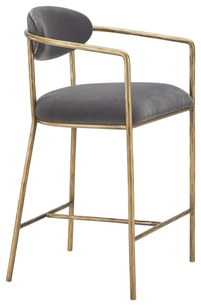 Modrest Baird Modern Grey Velvet, Brass Counter Chair