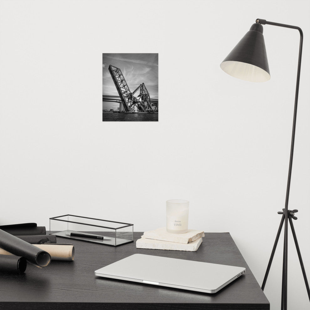 Modern Industrial Wall Decor: Train Drawbridge 2 Black & White Photo, 8" X 10"