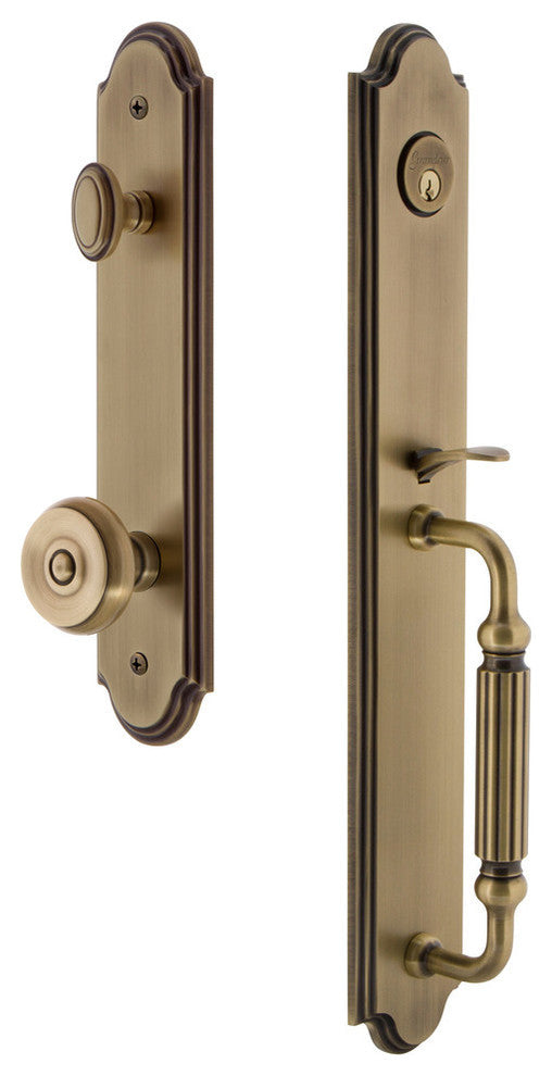 Arc 1-Piece Dummy Handleset, F Grip and Bouton Knob, Vintage Brass, 848466