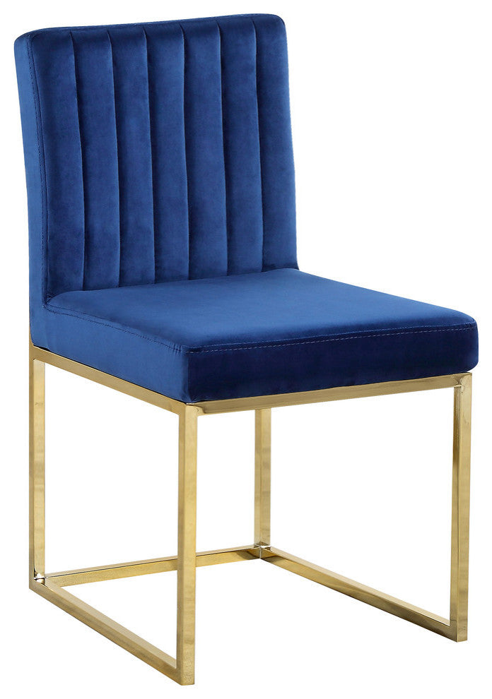 Giselle Velvet Dining Chairs, Set of 2, Navy, Gold Base