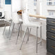 Counter Stool Chair, Set of 2, Faux Vinyl Leather, Steel, White, Silver, Cafe