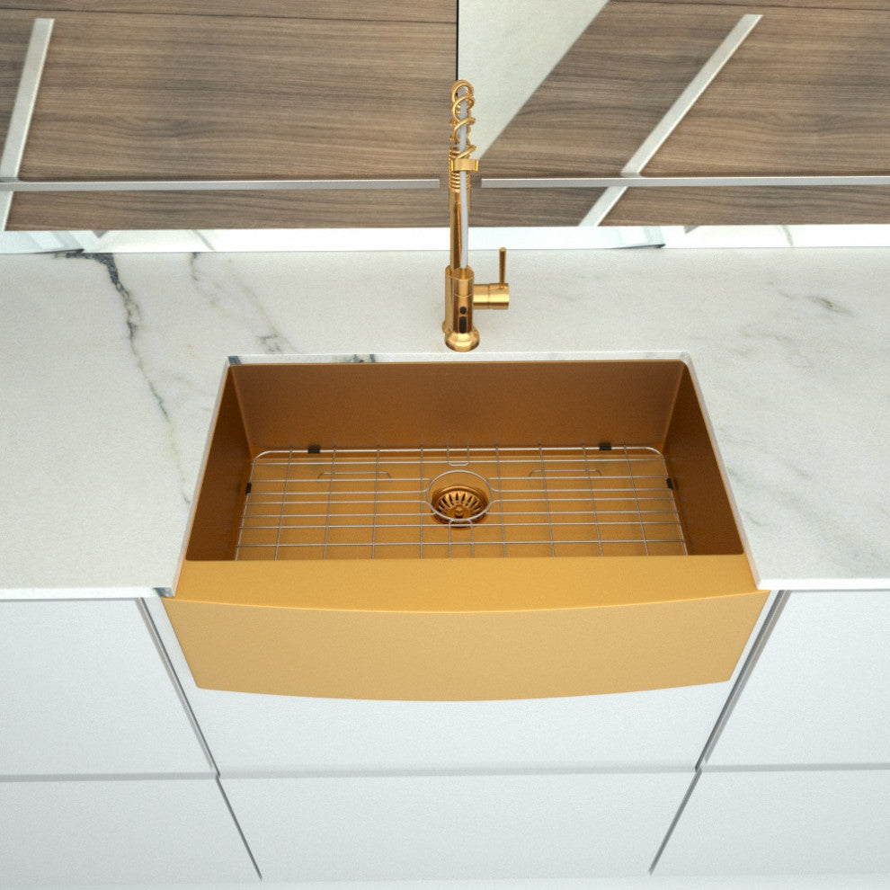 30" x 21" Gold Stainless Steel Single Bowl Farmhouse Apron Kitchen Sink