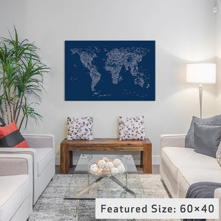 "Font World Map, Blue" Wrapped Canvas Art Print, 26x18x1.5