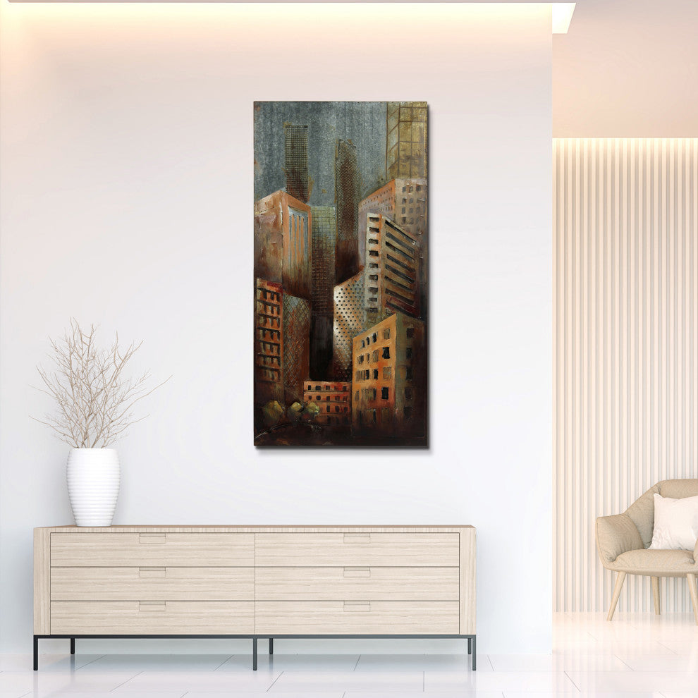 "Grey Arquitecture 1" Primo Mixed Media Hand Painted Iron Wall Sculpture