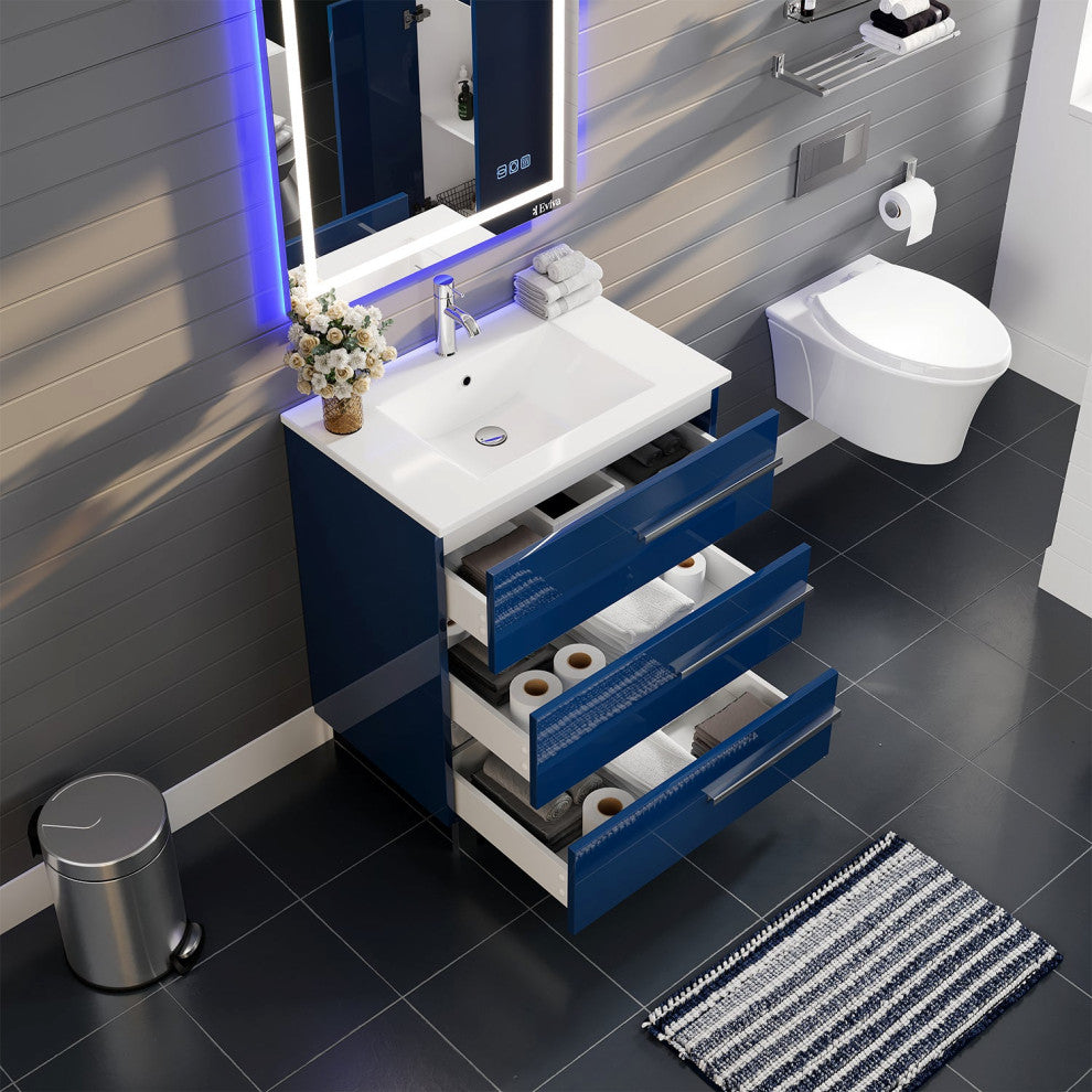 Eviva Olivia 24" Marino Blue Free Standing Bathroom Vanity