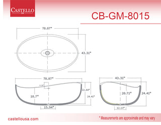 CastelloUSA Newport 71" Solid Surface Stone Resin Freestanding Bathtub, Gray