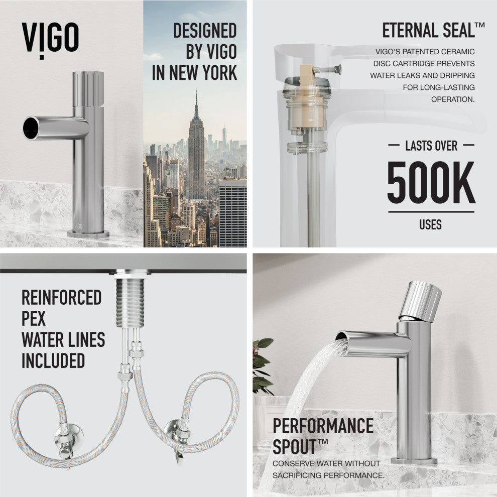 VIGO Ashford 8" H Single Handle Single Hole Bathroom Faucet, Chrome, Without Extras