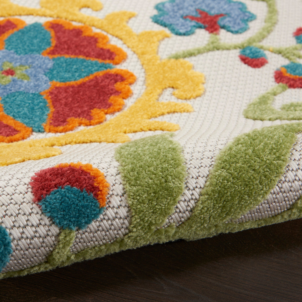 Nourison Aloha 2'3" x 8' Ivory Multicolor Farmhouse Rug