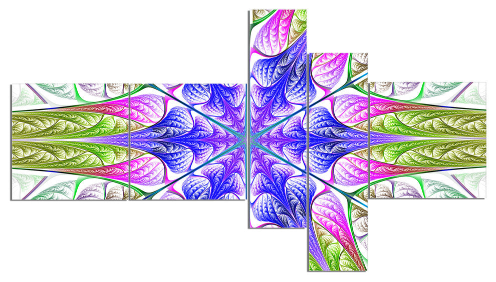 Extraordinary Fractal Light Green Art, Abstract Canvas Print, 60"x32", 5 panels