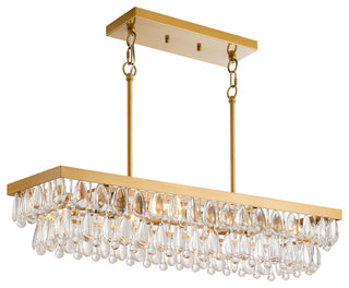 Bonnie Brushed Brass 6-light Crystal Teardrop Rectangle Chandelier
