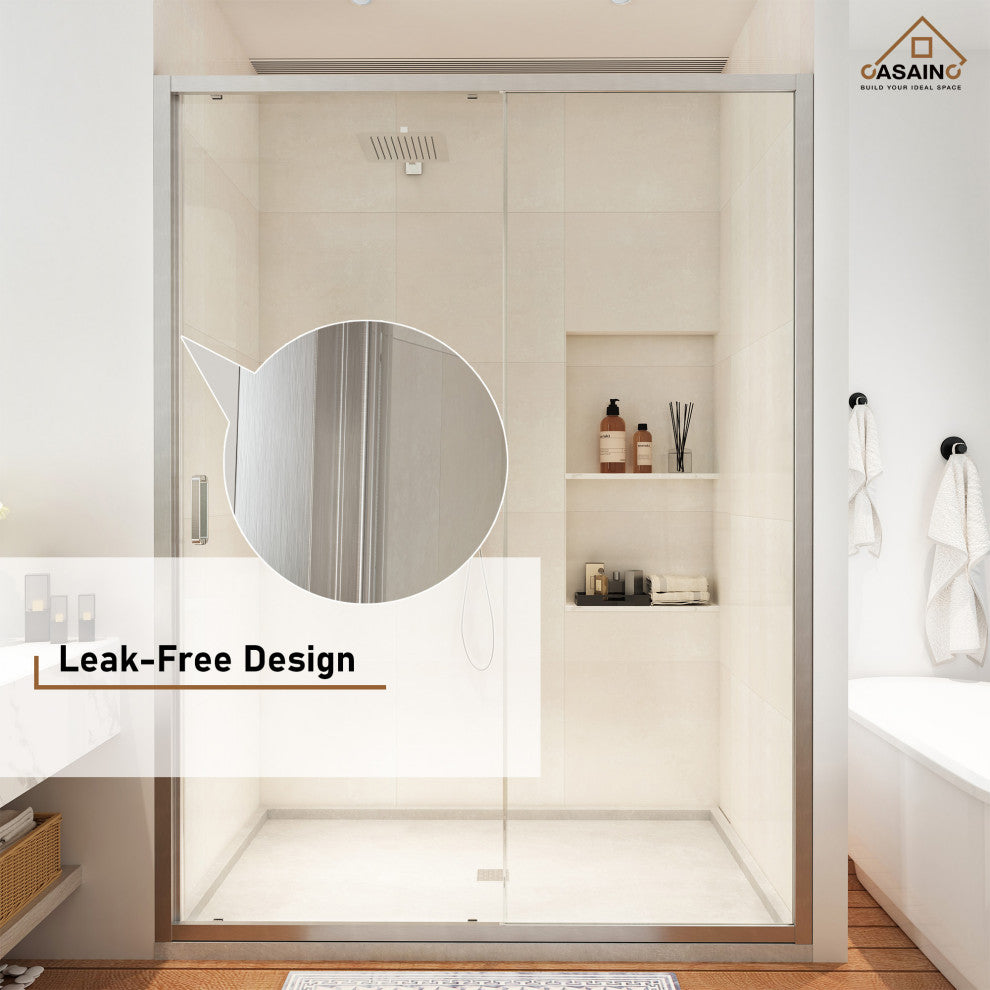 48-in x 72-in Framed Sliding Shower Door, Brushed Nickel