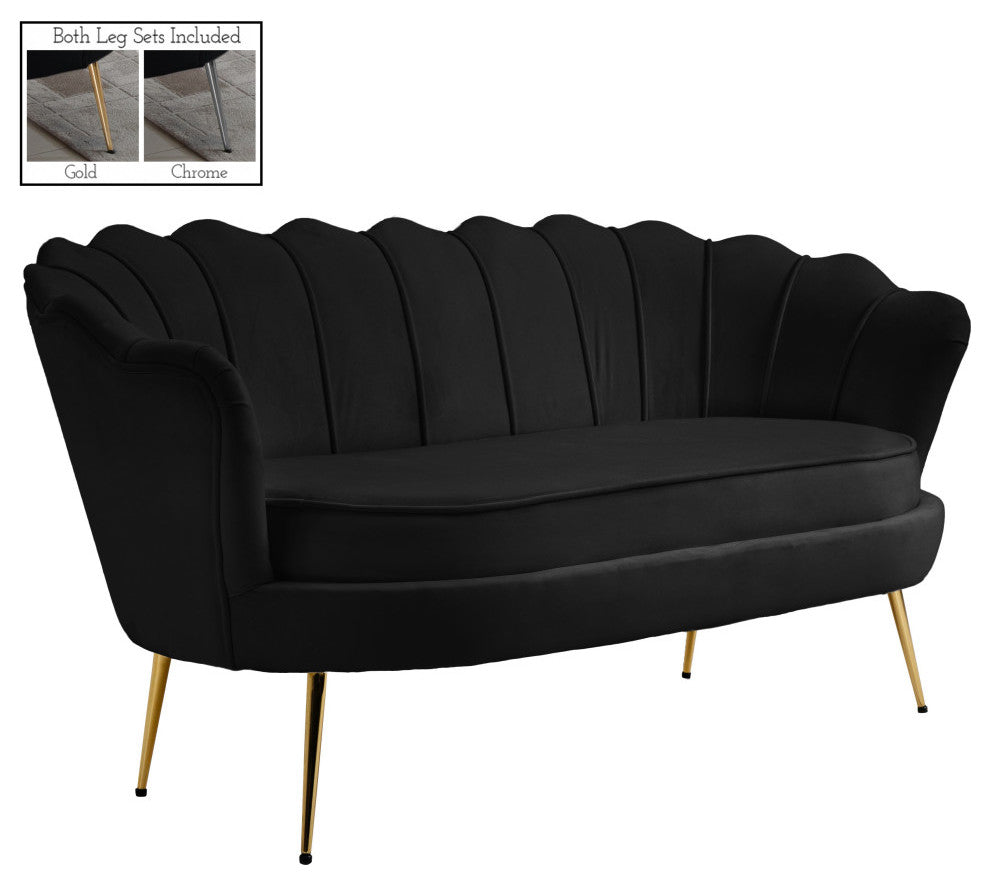 Gardenia  Velvet Upholstered Loveseat, Black