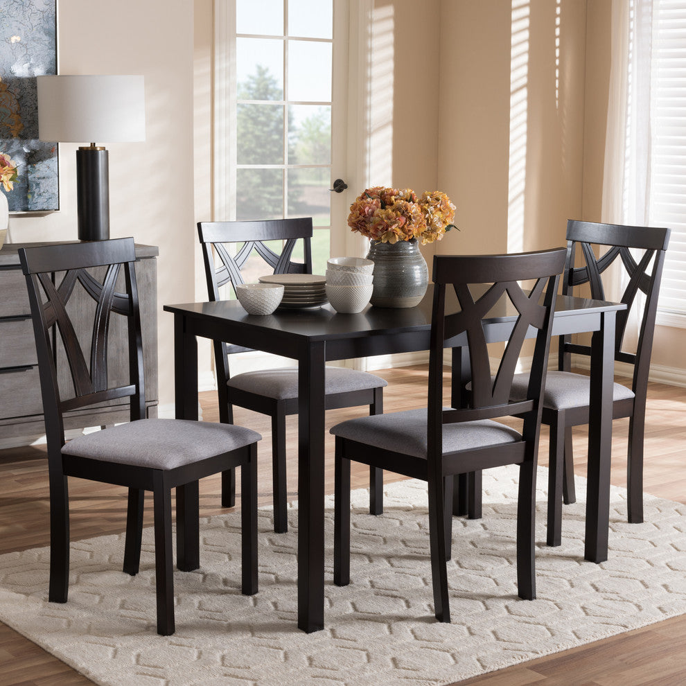 Sylvia Modern Gray Fabric and Dark Brown Finished 5-Piece Dining Set