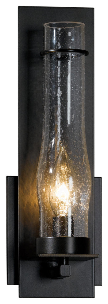 New Town Hurricane Sconce, Dark Smoke Finish, Seeded Clear Glass