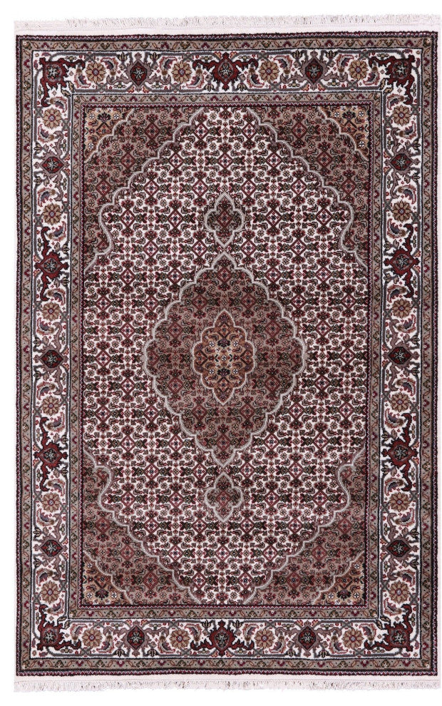 4' 0" X 6' 0" Persian Tabriz Wool and Silk Hand Knotted Rug Q8939