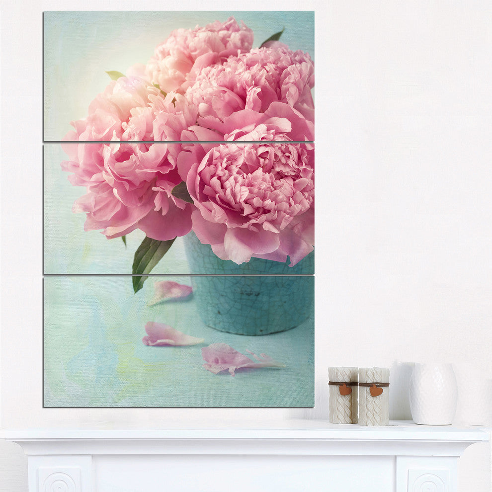 "Pink Peony Flowers in Vase" Metal Wall Art, 3 Panels, 28"x36"