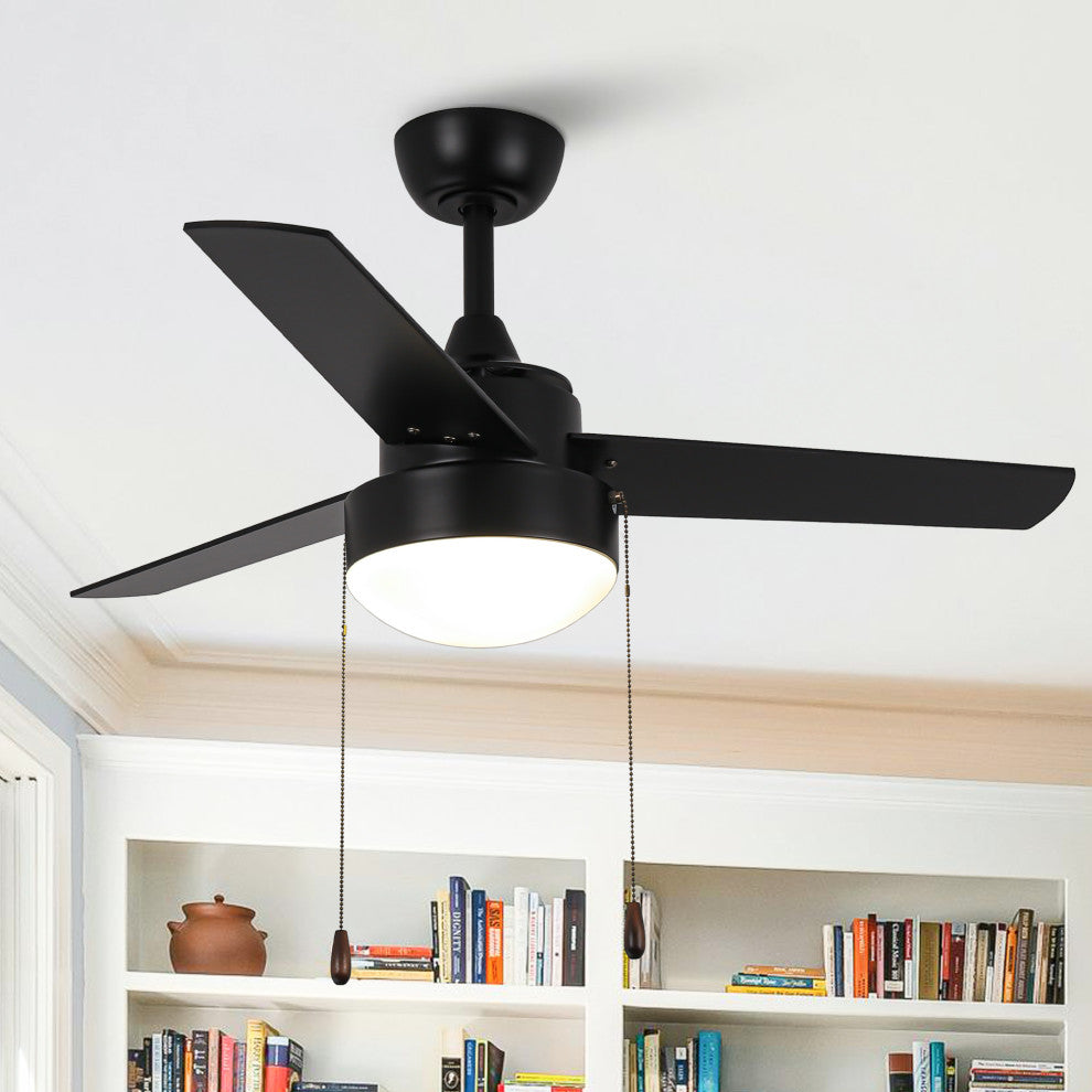 42-inch Industrial Black Ceiling Fan with Light and Pull Chain