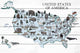 "Blue Animals Map" Painting Print on White Wood, 60x40