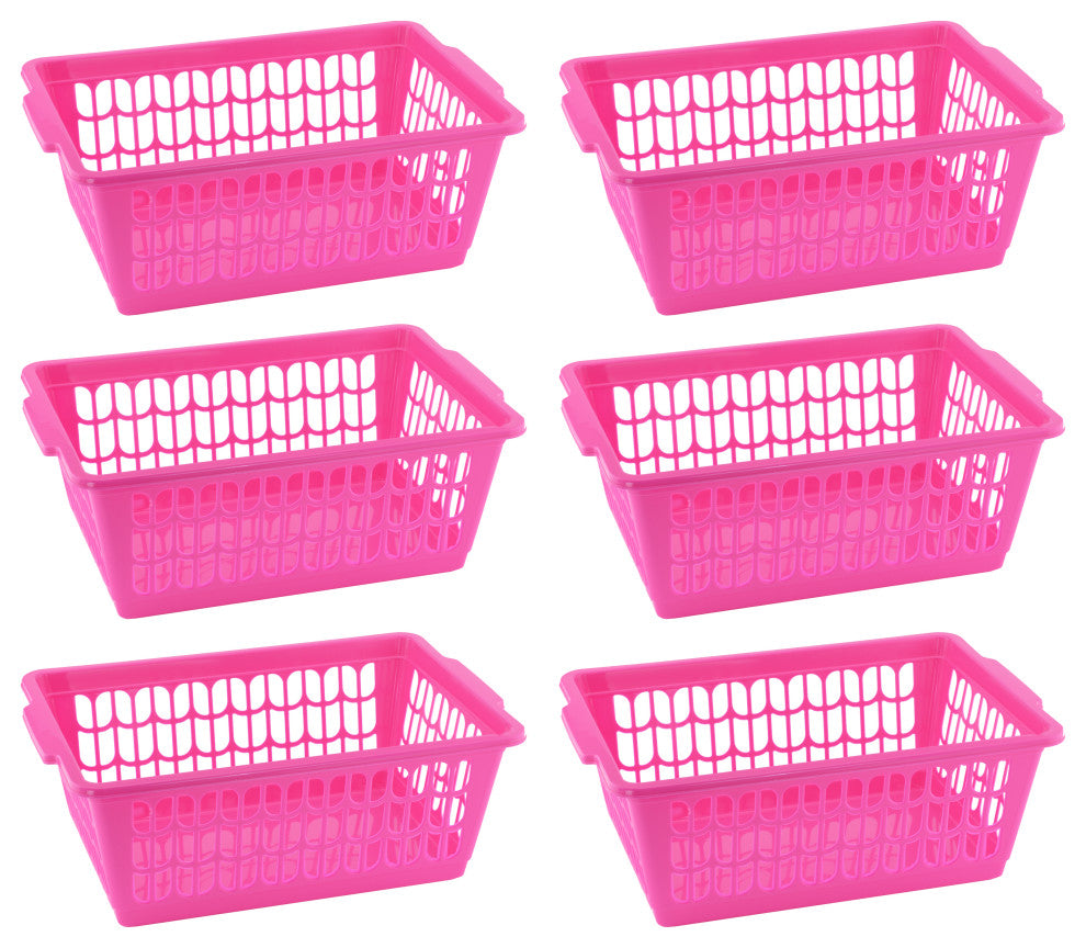 Small Plastic Storage Organizing Basket, Pack of 6, 32-1188-6, Pink