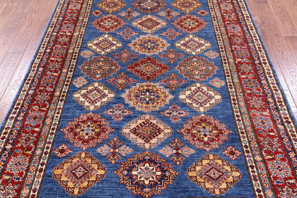 5' 10" X 8' 7" Geometric Super Kazak Hand-Knotted Wool Rug - Q12941