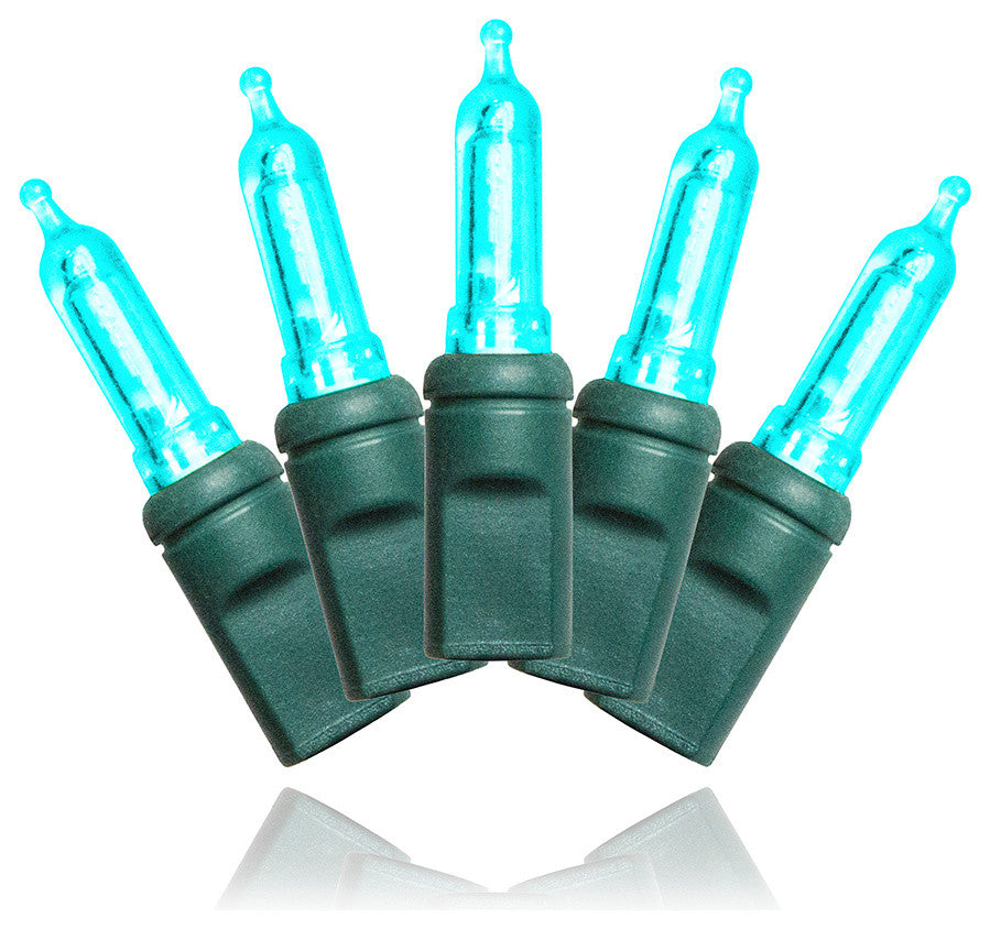 35 T5 Teal LED Lights 4" Spacing On Green Wire