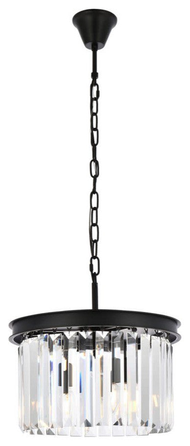 Elegant Lighting 1238D16/RC Sydney 3 Light 16"W Crystal Pendant - Matte Black